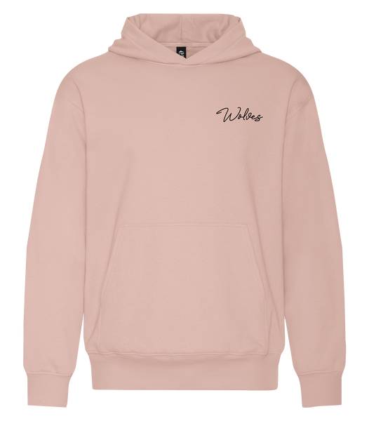 'Wolves' Script Adult Cotton Pull Over Hooded Sweatshirt with Embroidered Logo
