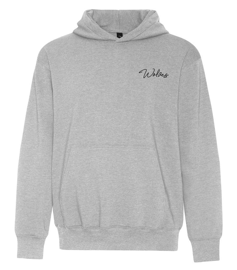 'Wolves' Script Adult Cotton Pull Over Hooded Sweatshirt with Embroidered Logo