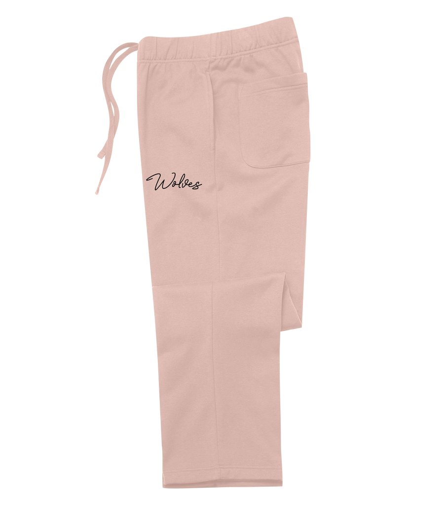 'Wolves' Script Adult Open Bottom Sweatpants with Embroidered Logo