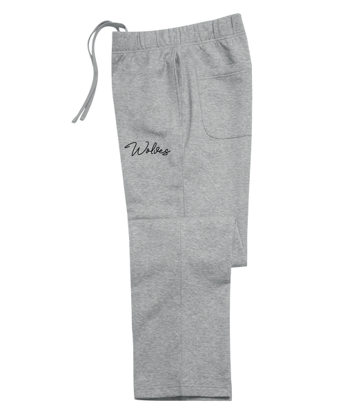 'Wolves' Script Adult Open Bottom Sweatpants with Embroidered Logo