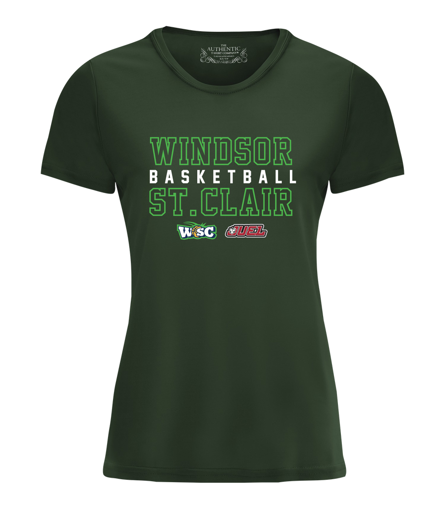 Windsor St. Clair Basketball Block Letters Ladies Dri-Fit T-Shirt with Printed Logo