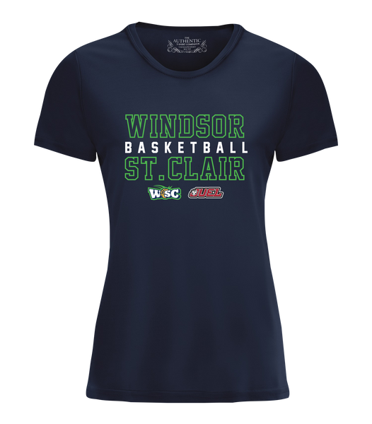 Windsor St. Clair Basketball Block Letters Ladies Dri-Fit T-Shirt with Printed Logo