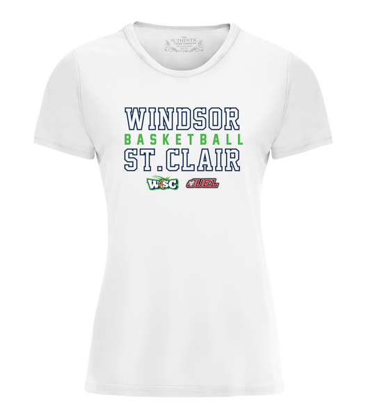 Windsor St. Clair Basketball Block Letters Ladies Dri-Fit T-Shirt with Printed Logo