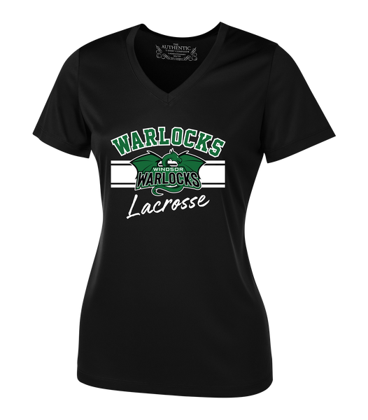 Warlocks Lacrosse Ladies V-Neck Tee with Printed Lacrosse Logo