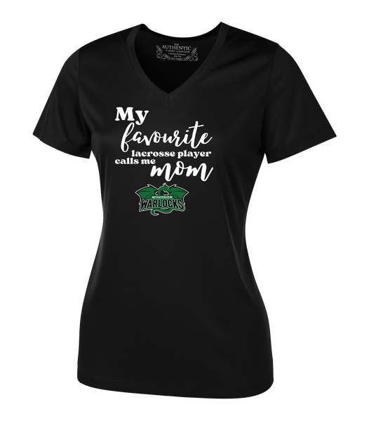 Warlocks Lacrosse Mom Ladies V-Neck Tee with Printed Lacrosse Logo