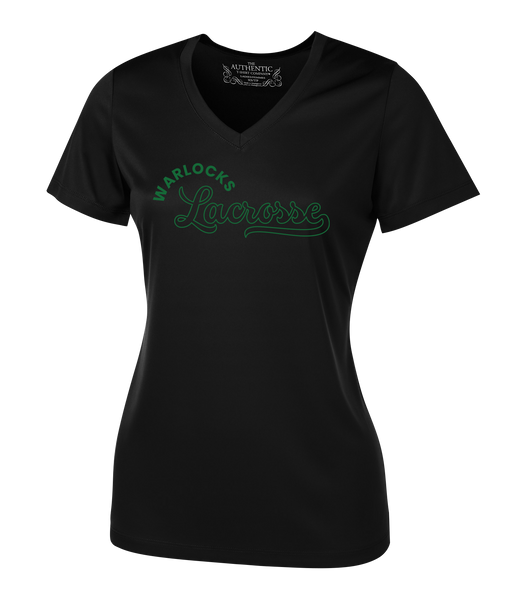 Warlocks Lacrosse Script Ladies V-Neck Tee with Printed Logo