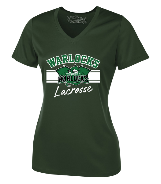 Warlocks Lacrosse Ladies V-Neck Tee with Printed Lacrosse Logo