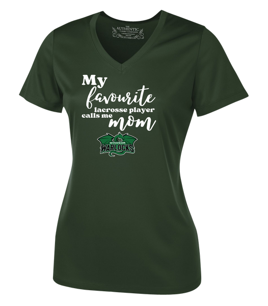 Warlocks Lacrosse Mom Ladies V-Neck Tee with Printed Lacrosse Logo