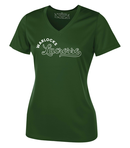 Warlocks Lacrosse Script Ladies V-Neck Tee with Printed Logo