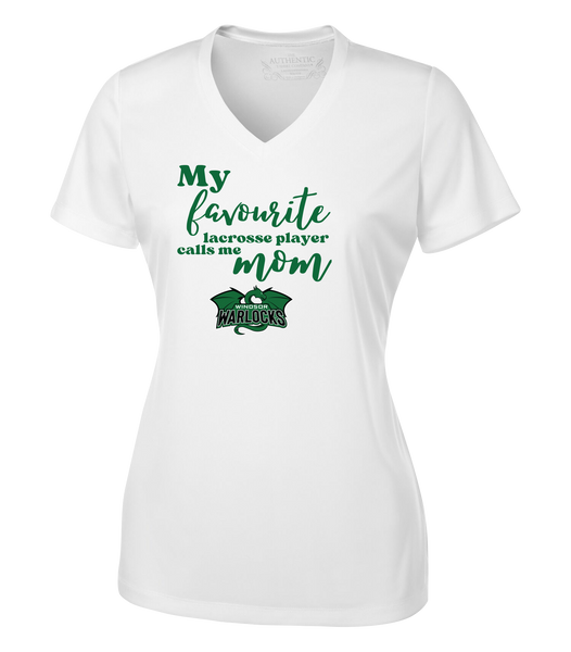 Warlocks Lacrosse Mom Ladies V-Neck Tee with Printed Lacrosse Logo