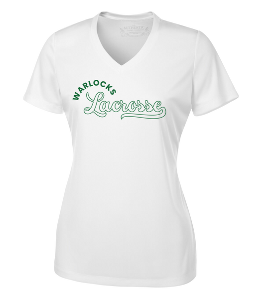 Warlocks Lacrosse Script Ladies V-Neck Tee with Printed Logo