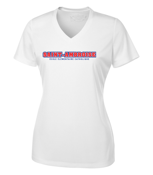 Saint Ambroise Ladies 'Alternate Script' Dri-Fit Short Sleeve with Printed Logo