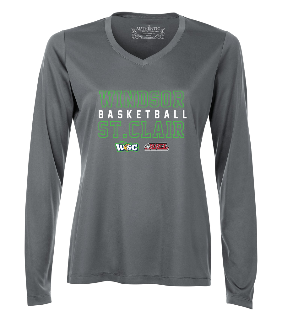 Windsor St. Clair Basketball Block Letters Ladies Dri-Fit Long Sleeve with Printed Logo