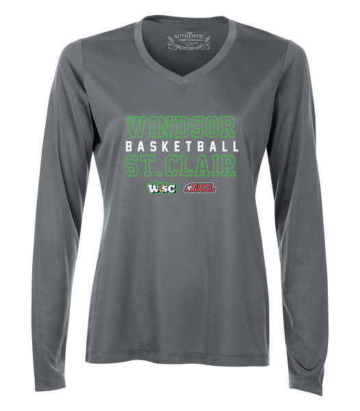 Windsor St. Clair Basketball Block Letters Ladies Dri-Fit Long Sleeve with Printed Logo