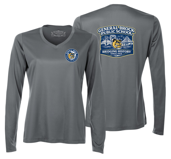 General Brock Public School Ladies 'Alternate Script' Dri-Fit Long Sleeve with Printed Front & Back Logo