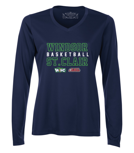 Windsor St. Clair Basketball Block Letters Ladies Dri-Fit Long Sleeve with Printed Logo