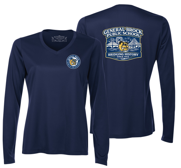 General Brock Public School Ladies 'Alternate Script' Dri-Fit Long Sleeve with Printed Front & Back Logo