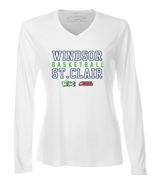 Windsor St. Clair Basketball Block Letters Ladies Dri-Fit Long Sleeve with Printed Logo