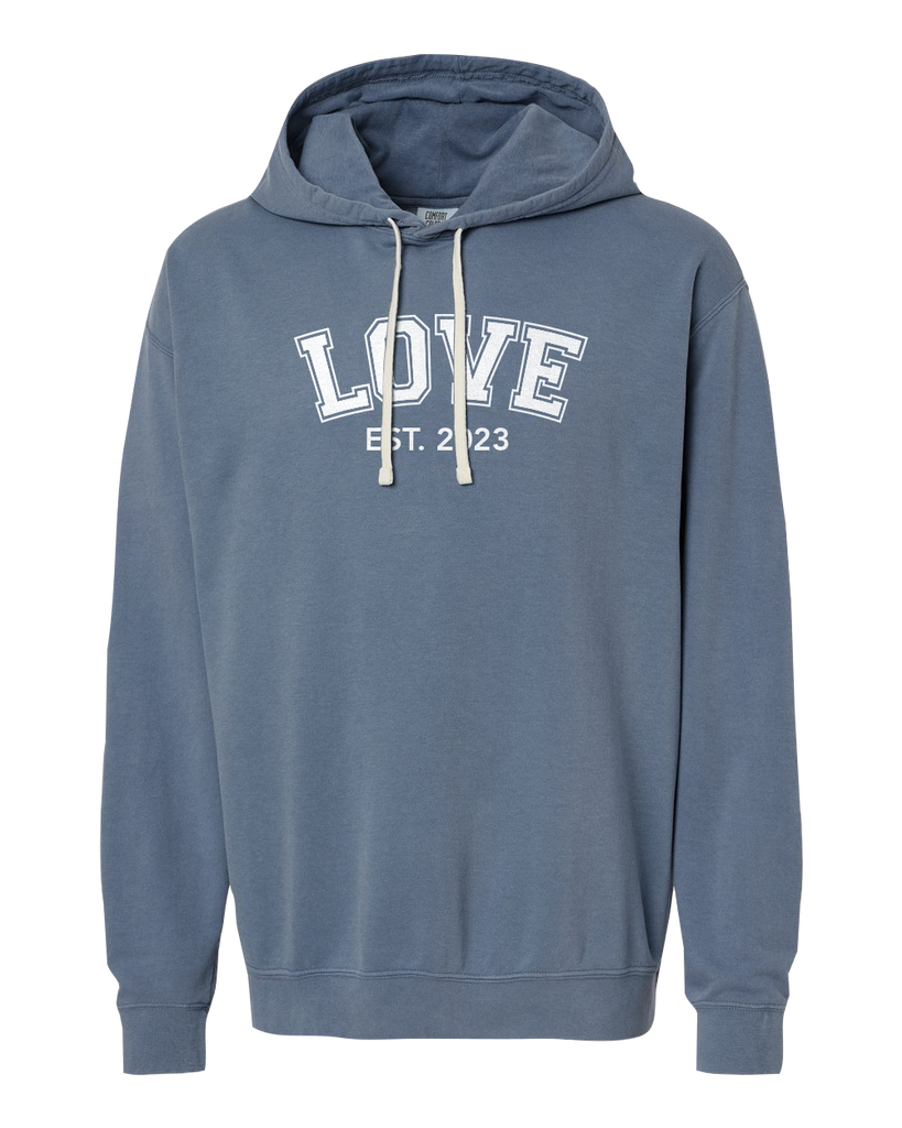 "Love EST." Adult Lightweight Fleece Hooded Sweatshirt with Printed Logo