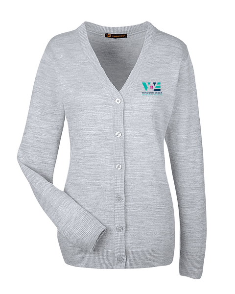 Windsor Essex Community Housing Ladies' V-Neck Button Cardigan Sweater with Embroidered Logo