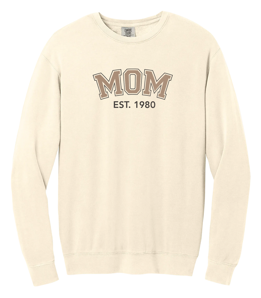 "Mom EST." Adult Lightweight Cotton Crewneck Sweatshirt with Printed Logo