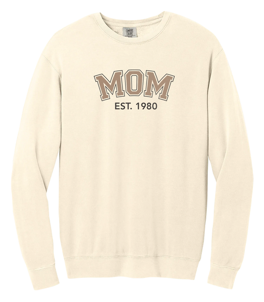 "Mom EST." Adult Lightweight Cotton Crewneck Sweatshirt with Printed Logo
