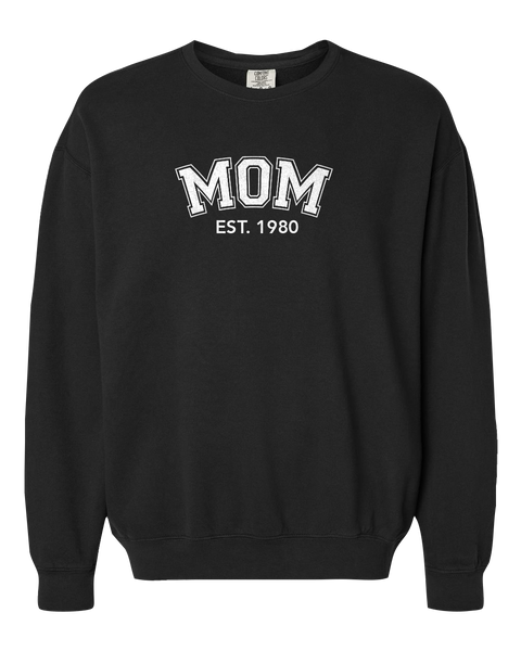 "Mom EST." Adult Lightweight Cotton Crewneck Sweatshirt with Printed Logo
