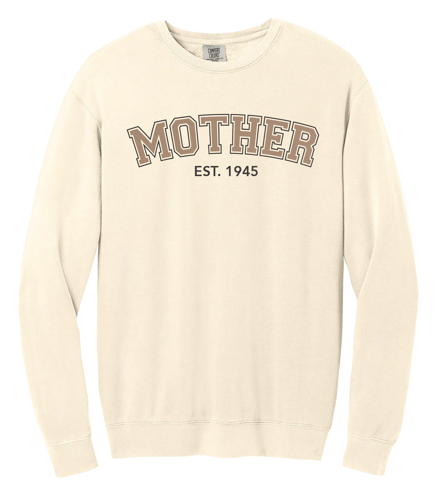 "Mother EST." Adult Lightweight Cotton Crewneck Sweatshirt with Printed Logo