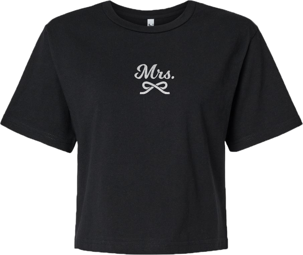 "Mrs." script Ladies Lightweight Fine Jersey Boxy Tee with Printed Logo