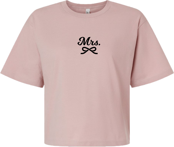 "Mrs." script Ladies Lightweight Fine Jersey Boxy Tee with Printed Logo