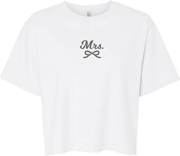 "Mrs." script Ladies Lightweight Fine Jersey Boxy Tee with Printed Logo