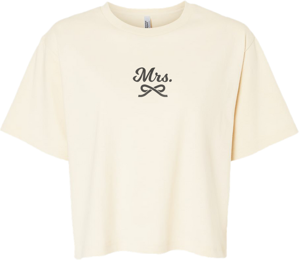 "Mrs." script Ladies Lightweight Fine Jersey Boxy Tee with Printed Logo