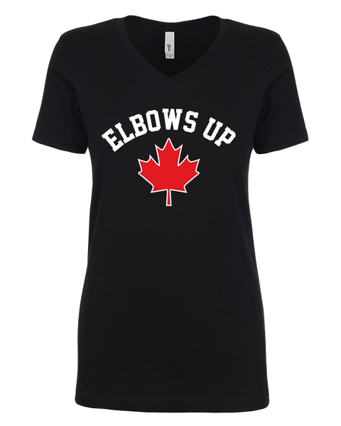 "Elbows Up" Ladies V-neck T-Shirt with Printed logo