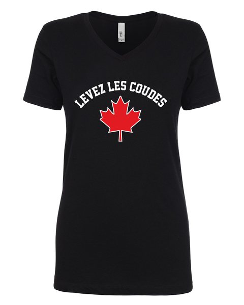 "Levez les Coudes" Ladies V-neck T-Shirt with Printed logo