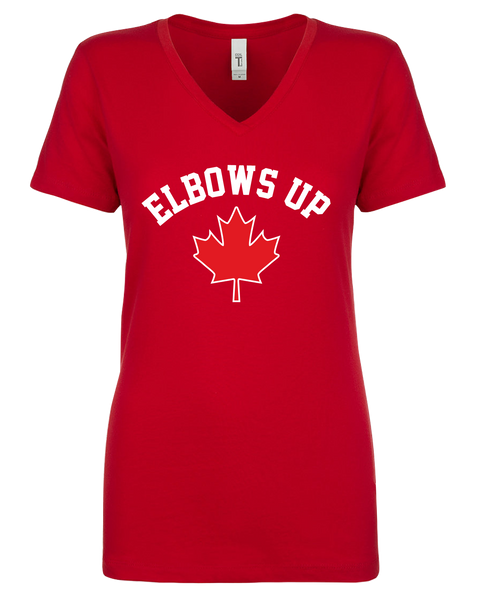 "Elbows Up" Ladies V-neck T-Shirt with Printed logo