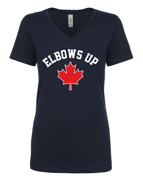 "Elbows Up" Ladies V-neck T-Shirt with Printed logo
