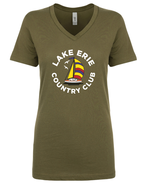 Lake Erie Country Club Ladies Vneck T-Shirt with Printed Colour Logo