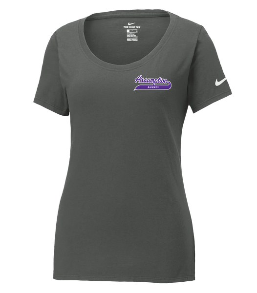Assumption Alumni Script Ladies' Dri-Fit Scoop Neck Tshirt with Printed Logo