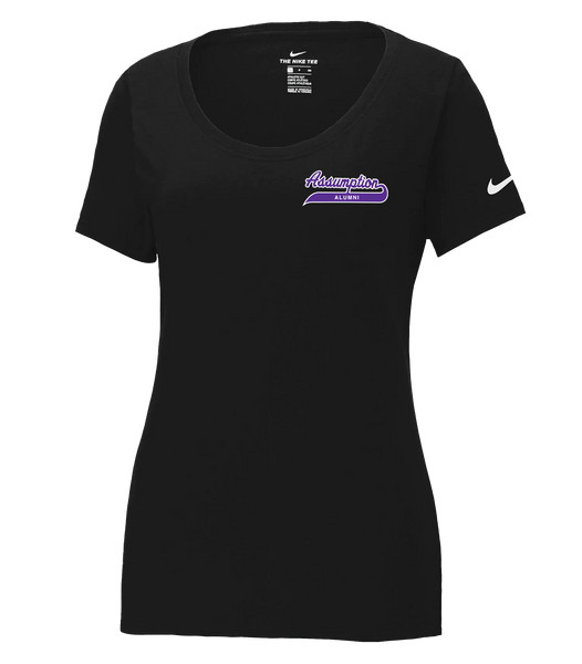 Assumption Alumni Script Ladies' Dri-Fit Scoop Neck Tshirt with Printed Logo