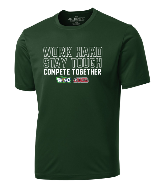 Work Hard, Stay Tough, Compete Together Adult Dri-Fit T-Shirt with Printed Logo