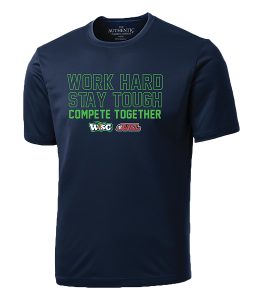 Work Hard, Stay Tough, Compete Together Adult Dri-Fit T-Shirt with Printed Logo