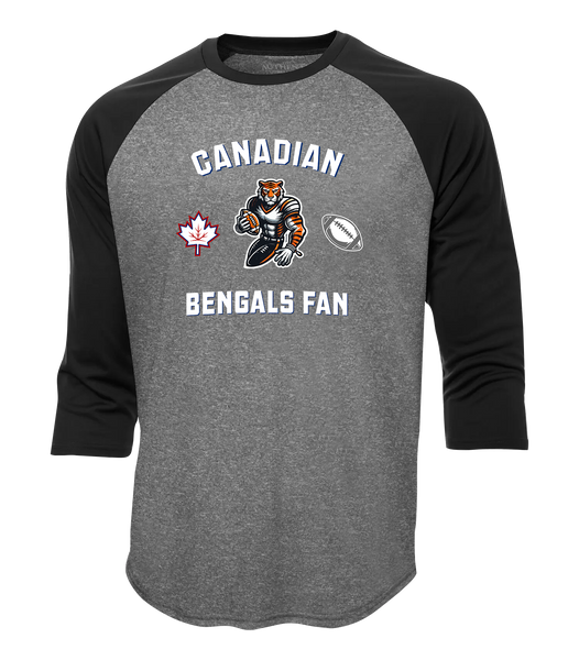 Bengals Fan Adult Two Toned Baseball T-Shirt with Printed Logo