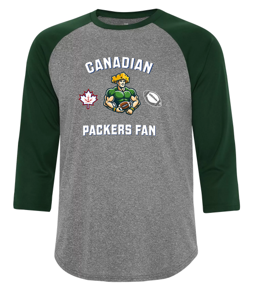 Packers Fan Adult Two Toned Baseball T-Shirt with Printed Logo
