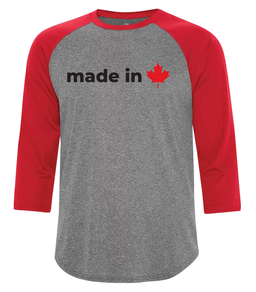 "Made In Canada Maple Leaf" Adult Dri-Fit Baseball Tee with Printed Logo