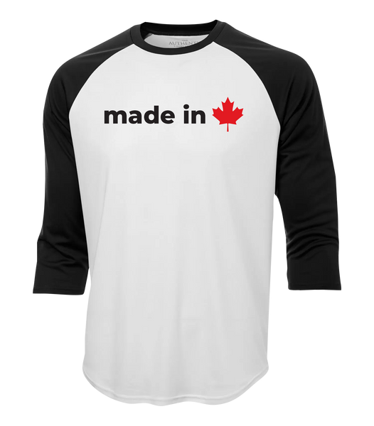 "Made In Canada Maple Leaf" Adult Dri-Fit Baseball Tee with Printed Logo