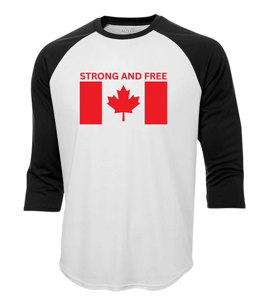"Strong And Free" Adult Dri-Fit Baseball Tee with Printed Logo