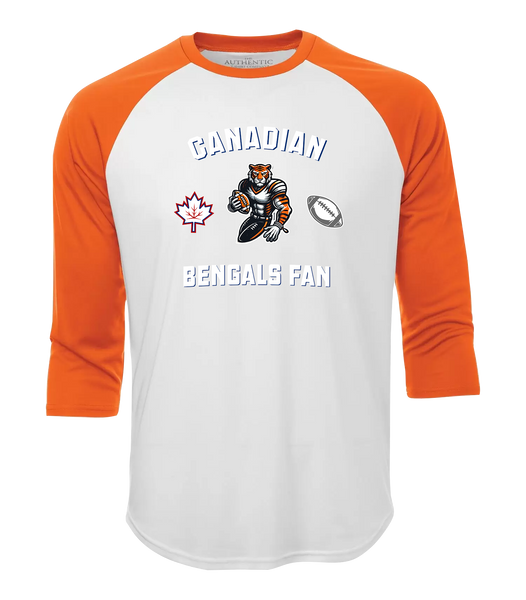 Bengals Fan Adult Two Toned Baseball T-Shirt with Printed Logo