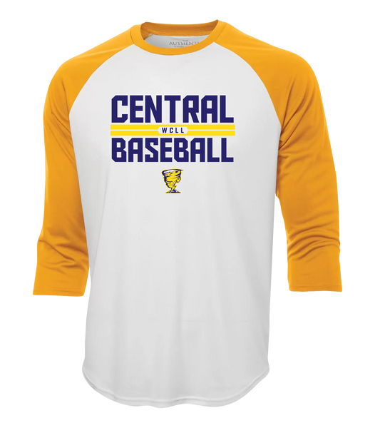 Central Baseball Adult Two Toned Baseball T-Shirt with Printed Logo