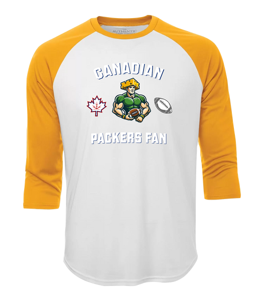 Packers Fan Adult Two Toned Baseball T-Shirt with Printed Logo