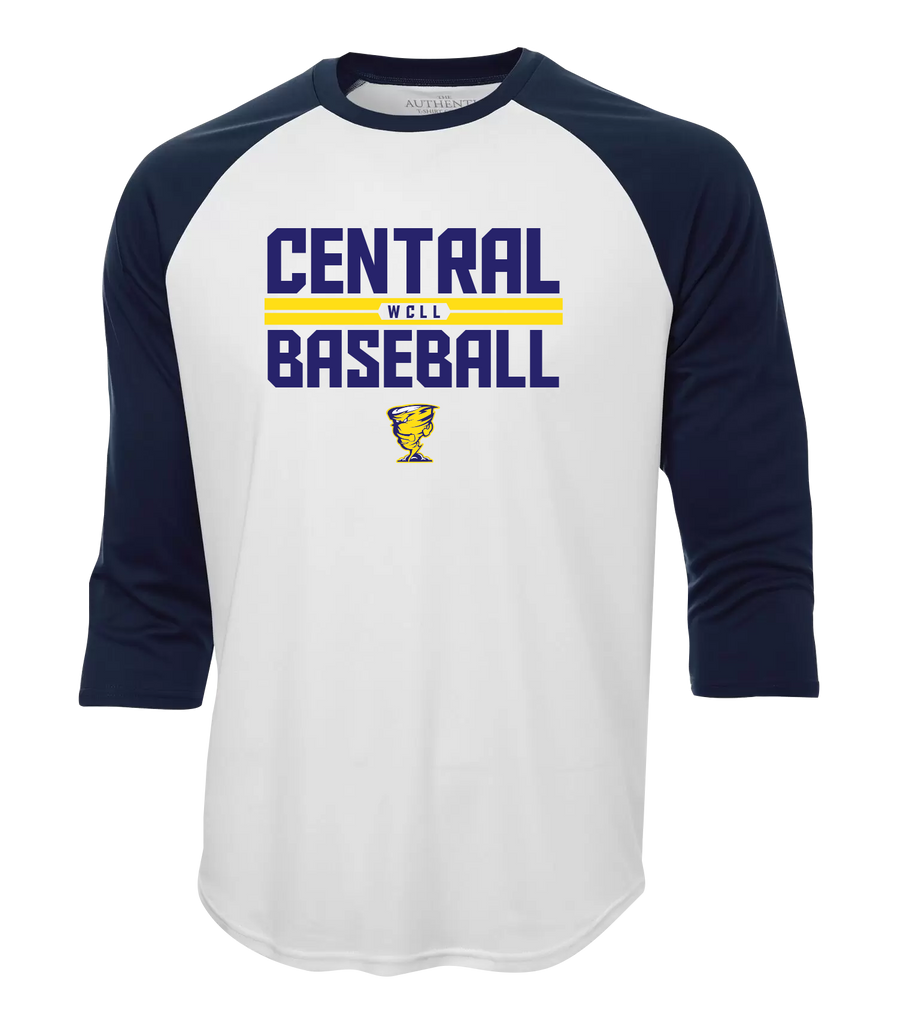 Central Baseball Adult Two Toned Baseball T-Shirt with Printed Logo